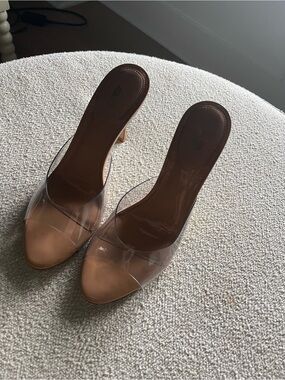 Larroude Jasmine Hi Mule In Tan Leather And Vinyl, Sz 8.5, new